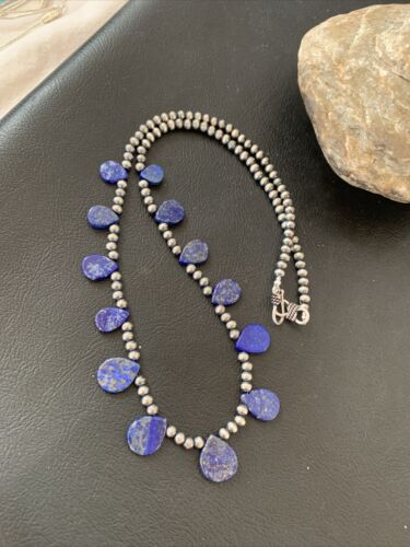 Navajo Lapis Lazuli Teardrop Necklace | Sterling Silver | 20" | Authentic Native American Handmade | 02045