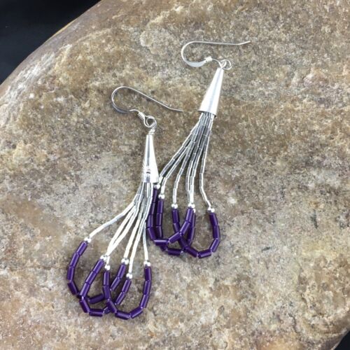 Handmade Liquid Silver Heishi Beads Earrings | Purple Sugilite | Sterling Silver | 2" | 1997