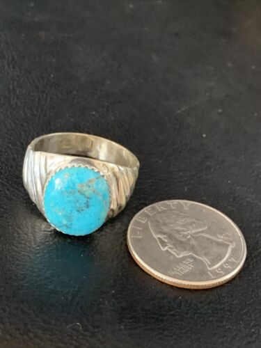 Navajo Blue Kingman Turquoise Ring | Sterling Silver | Sz 10 | Authentic Native American Handmade | 14154