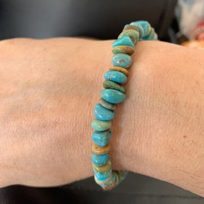 Men's Women's Stretch Bracelet | Blue Green Turquoise Stone | 7" | 11829
