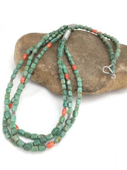 Navajo Green Royston Turquoise Spiny Oyster Necklace | Sterling Silver | 3-Strand 26" | 1140