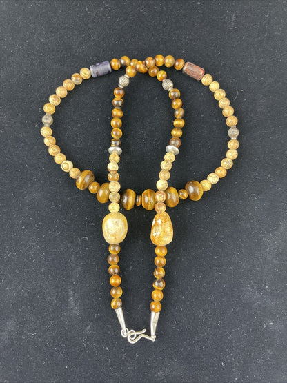 Women's Graduated Tigers Eye & Picture Jasper Necklace | Sterling Silver | Authentic Native American | 24" | 10075