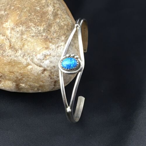 Native American Indian Blue Opal Bracelet | Sterling Silver | Handmade | 10175