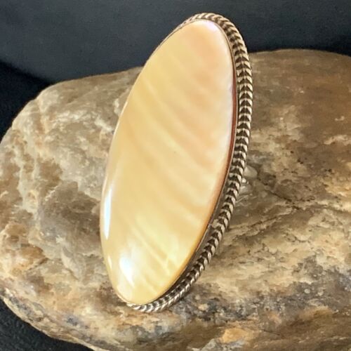 Native American Navajo Gold Yellow Mother of Pearl Inlay Ring | Sterling Silver | Sz 7 | 12937