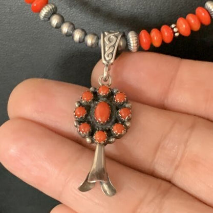 Authentic Navajo Red Coral Naja Pendant Necklace | Sterling Silver | Southwestern Style | 13881