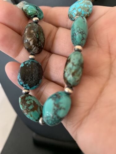 Authentic Native American Navajo Sterling Silver Spiderweb Turquoise Graduated Nugget Necklace | 20" | 229