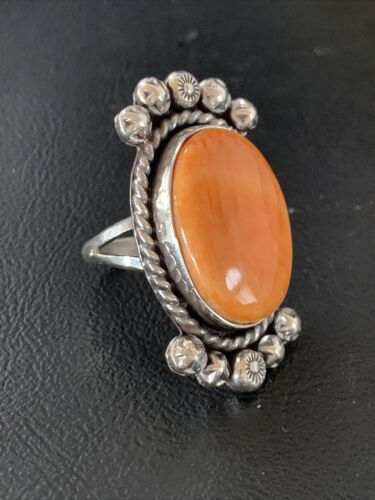 Native American Orange Spiny Oyster Navajo Ring | Sterling Silver | Sz 9 | 13280