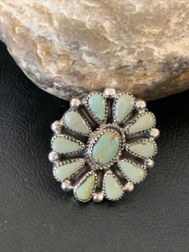 Navajo Women's Green Turquoise Multi-Stone Cluster Ring | Authentic Native American Sterling Silver | Sz 9 | 12194