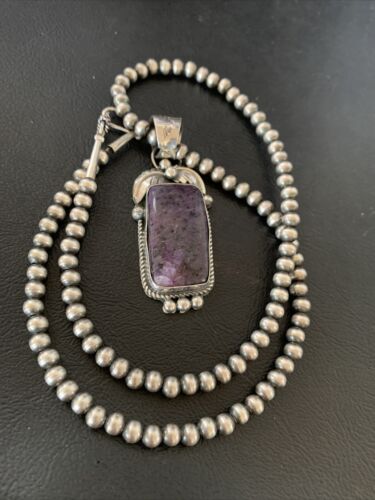 Native American Sterling Silver Navajo Pearl Purple Sugilite Pendant | Authentic Handmade | 12444