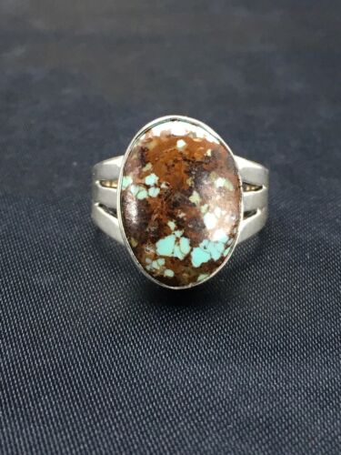 Southwestern Navajo Spiderweb Turquoise Ring | Sterling Silver | Sz 7.5 | 2871