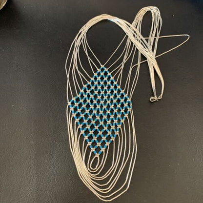 Turquoise Liquid Silver Heishi Necklace | 7 Strand Sterling Silver Tubes | 19" | 12628