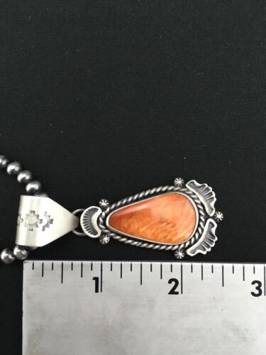 Navajo Orange Spiny Oyster Pendant Necklace | Sterling Silver | Native American Handmade | 4919