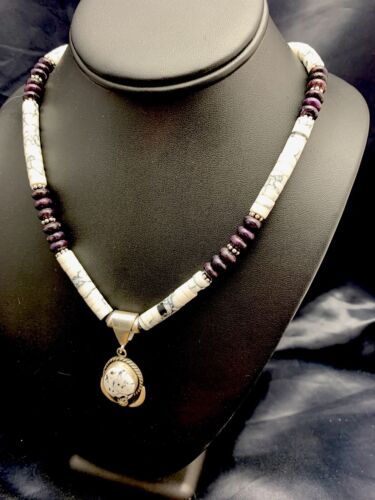 Navajo Purple Sugilite & Howlite Bead Necklace | Sterling Silver | Authentic Native American Handmade | 4606