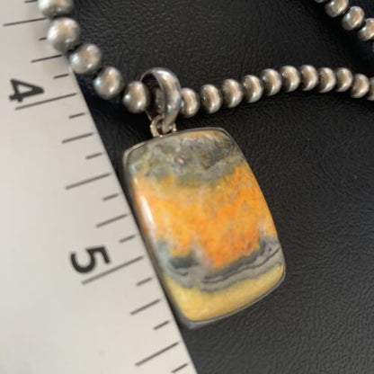 Navajo Bumblebee Jasper Pendant Necklace | Sterling Silver | Authentic Native American Handmade | 12725