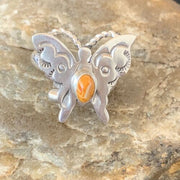 Navajo Orange Spiny Oyster Butterfly Ring | Sterling Silver | Sz Adj 8 | Authentic Native American Handmade | 10350