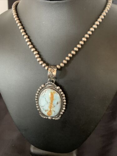 Navajo Golden Hills Turquoise Pendant Necklace | Sterling Silver | Authentic Native American Handmade | 11313