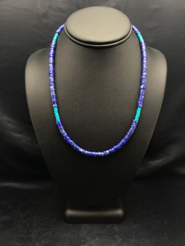 Navajo Lapis & Turquoise Beads Necklace | Sterling Silver | 19" | Authentic Native American Handmade | 3218