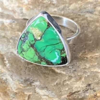 Navajo Green Mojave Turquoise Ring | Sterling Silver | Sz 8 | Authentic Native American Handmade | 14038