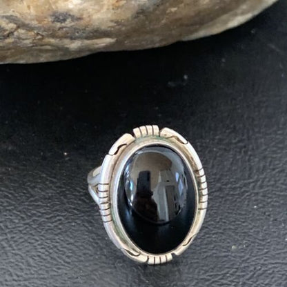 Southwestern Men's Old Pawn Navajo Black Onyx Ring | Sterling Silver | Sz 6 | 10408