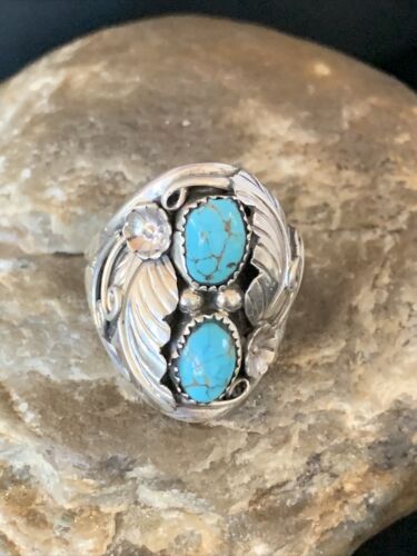 Navajo Kingman Turquoise Multi-Stone Ring | Authentic Native American Sterling Silver | Sz 10.5 | 14170