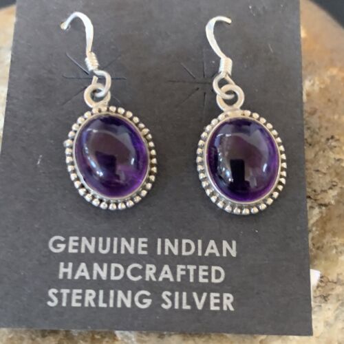 Navajo Purple Amethyst Dangle Drop Earrings | Sterling Silver | Authentic Native American Handmade | 12684
