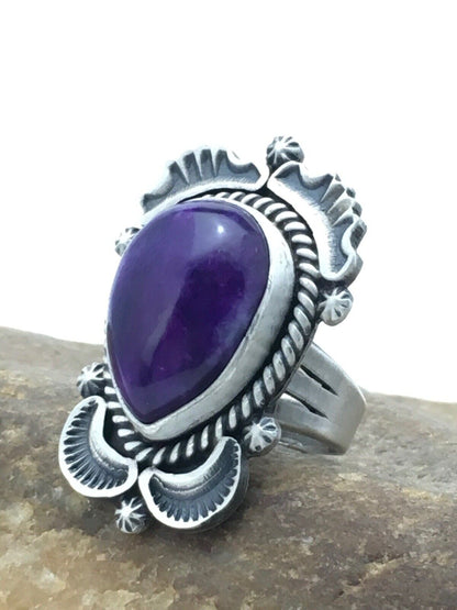 Native American Sugilite Navajo Ring | Sterling Silver | Sz 7.5 | 4189