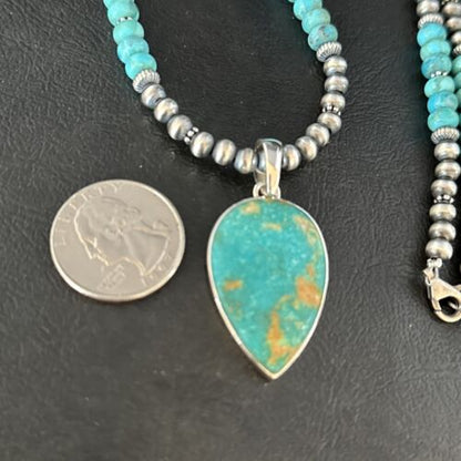 Navajo Blue Turquoise Pendant Necklace | Sterling Silver | Authentic Native American Handmade | 14472