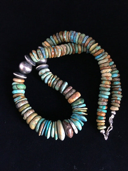 Authentic Native American Navajo Graduated Green Turquoise Necklace | Sterling Silver | 20"