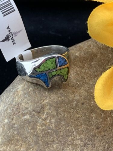 Navajo Multi-Color Opal Turquoise Inlay Ring | Sterling Silver | Sz 7.5 | Authentic Native American Handmade | 01703
