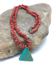 Kingman Turquoise and Coral Pendant Necklace | Sterling Silver | Old Pawn | 19" | 4008