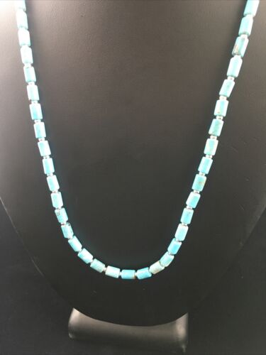 Native American Blue Turquoise Tube Necklace | Sterling Silver | 20" | 10009 - Masha USA