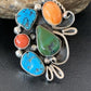 Native American Navajo Sterling Silver Ring | Blue Turquoise & Spiny Oyster | Multi-Stone | Sz 9.5 | 2160