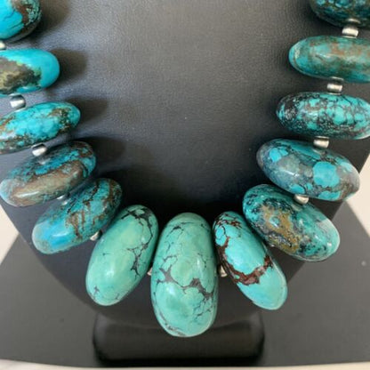 Navajo Pearls Sterling Silver Graduated Blue Chunky Turquoise Necklace | Authentic Native American | 22" | 01747