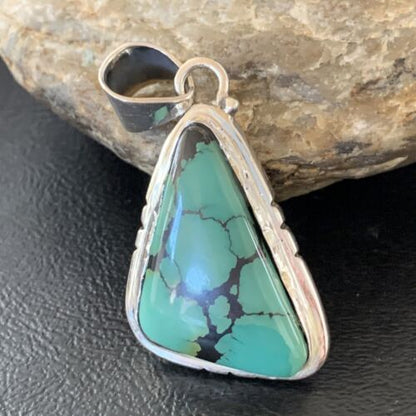 Navajo Men's Pendant | Sterling Silver Spiderweb Turquoise | 2" | Authentic Native American Handmade | 10755