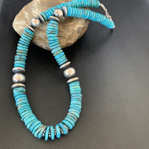 Navajo Sterling Silver Blue Turquoise Graduated Necklace | Authentic Native American | 22" | 13398