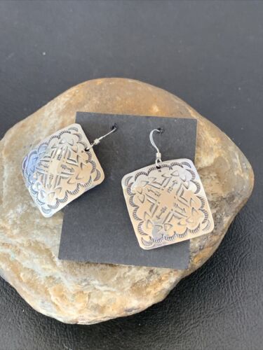 Native American Navajo Dangle Earrings | Sterling Silver Stamped | Handmade | 1659