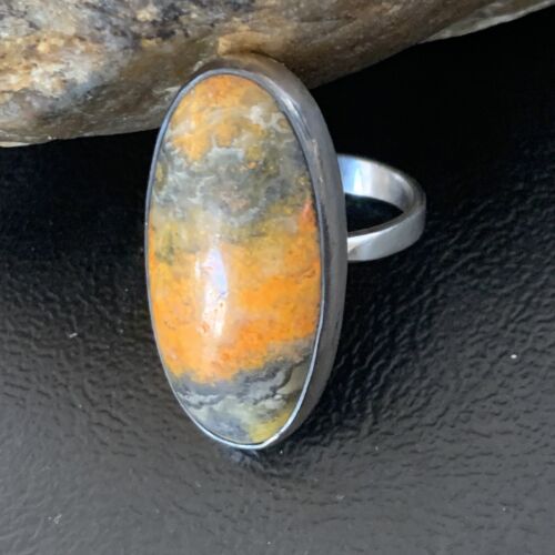 Navajo Bumble Bee Jasper Ring | Sterling Silver | Sz 8 Adjustable | Authentic Native American Handmade | 11538