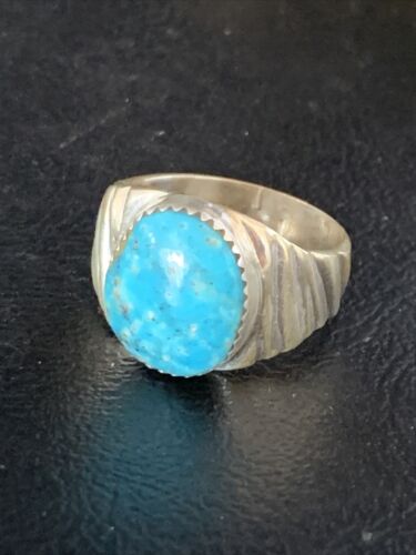Southwestern Navajo Blue Kingman Turquoise Ring | Sterling Silver | Sz 10 | 14153