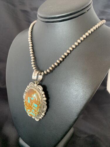 Navajo Blue #8 Turquoise Pendant Necklace | Sterling Silver | Authentic Native American Handmade | 10229