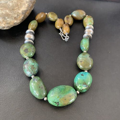 Navajo Chunky Spiderweb Green Turquoise Necklace | Sterling Silver | 20" | Authentic Native American Handmade | 11763 - Masha USA