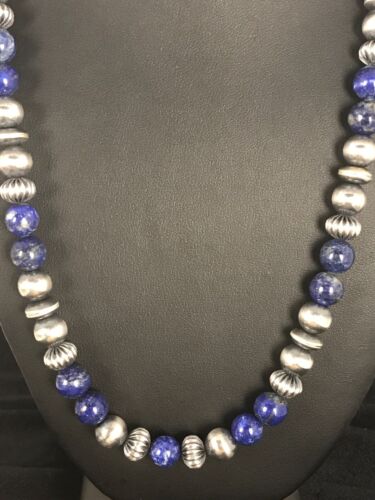 Native American Men's Lapis Necklace | Navajo Sterling Silver | 22" | 8531 - Masha USA