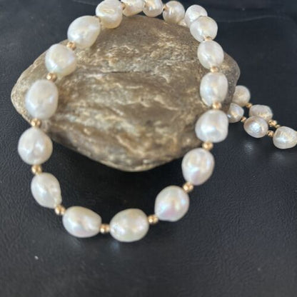 Native American White Freshwater Pearl Necklace | Gold Filled Beads | 17" | 14356
