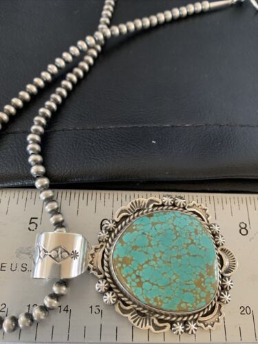 Navajo Blue #8 Turquoise Pendant Necklace | Sterling Silver | Authentic Native American Handmade | 10228