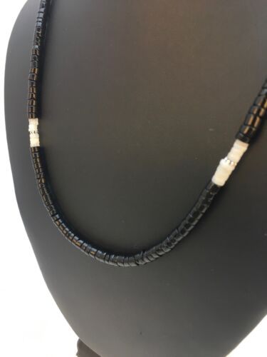 Southwestern Men's Necklace | White Mother of Pearl Heishi & Black Onyx | Sterling Silver | 19" | 8901