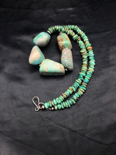 Navajo Chunky Green Nugget Turquoise Necklace | Sterling Silver | 23" | Authentic Native American Handmade | 3215