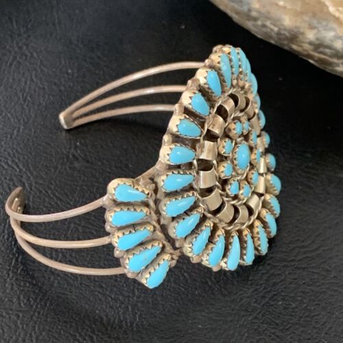Navajo Old Pawn Zuni Blue Turquoise Cuff Bracelet | Sterling Silver | Authentic Native American Handmade | 12836