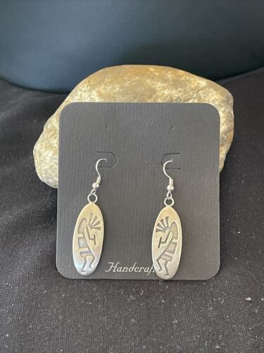 Handmade Sterling Silver Kokopelli Dangle Earrings | Authentic Native American Hopi Design | 01503