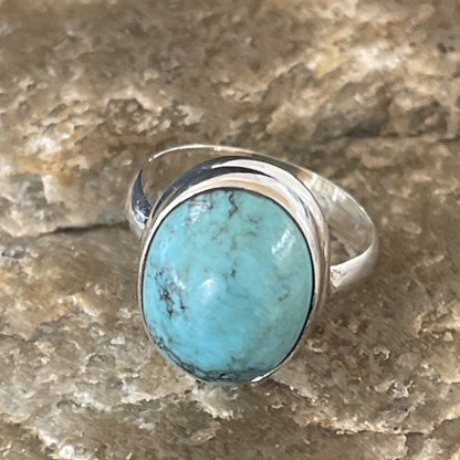 Navajo Spiderweb Blue Turquoise Ring | Sterling Silver | Sz 6.5 | Authentic Native American Handmade | 11445