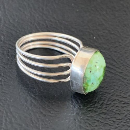 Adjustable Navajo Green Sonoran Turquoise Ring | Sterling Silver | Sz 6 | 02078