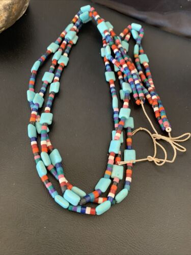 Native American Santo Domingo Turquoise Coral Bead Necklace | 3-Strand | 28" | 11988 - Masha USA